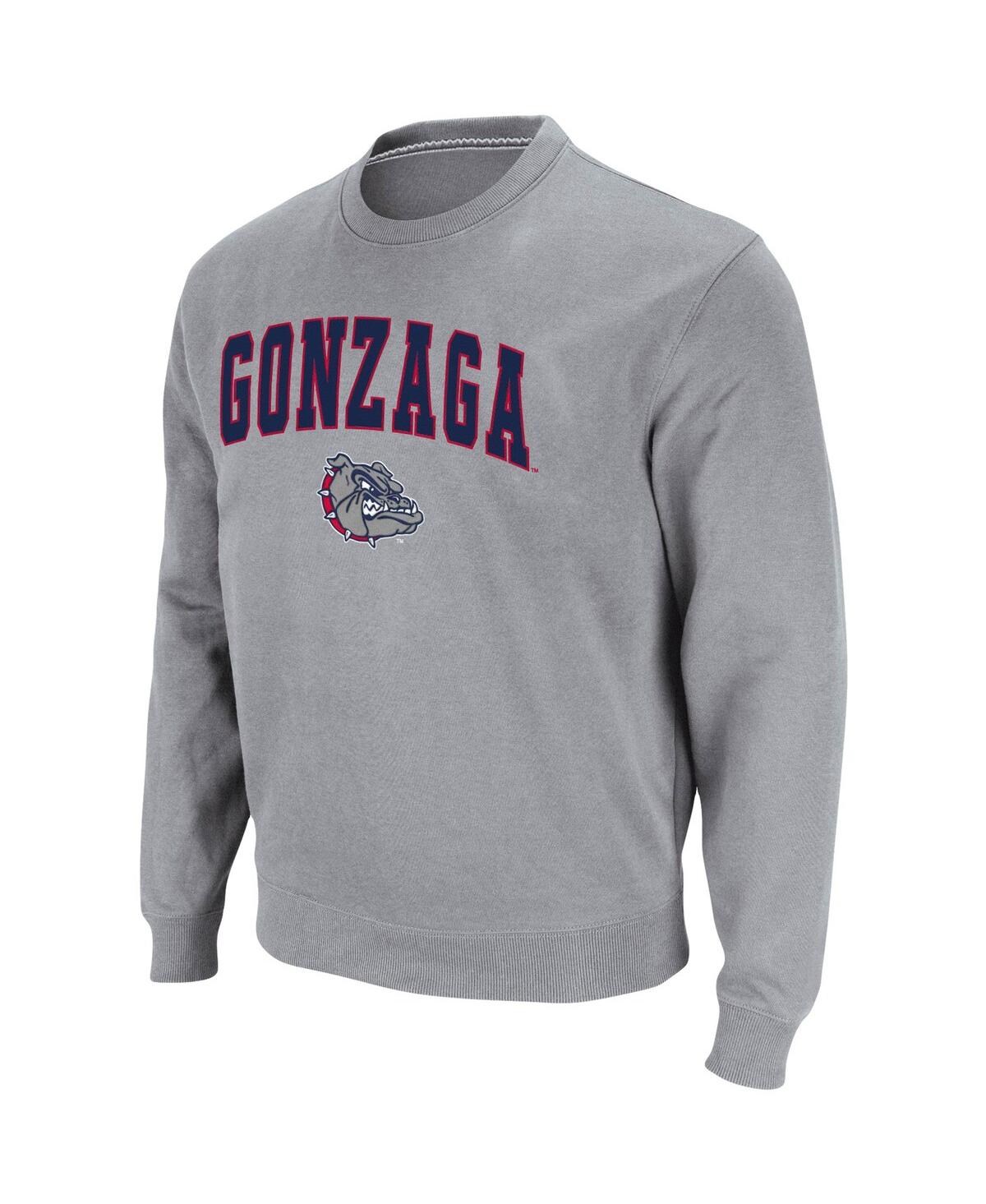 Colosseum Men's Gonzaga Bulldogs Arch & Logo Tackle Twill Pullover Sweatshirt In Heathered Gray