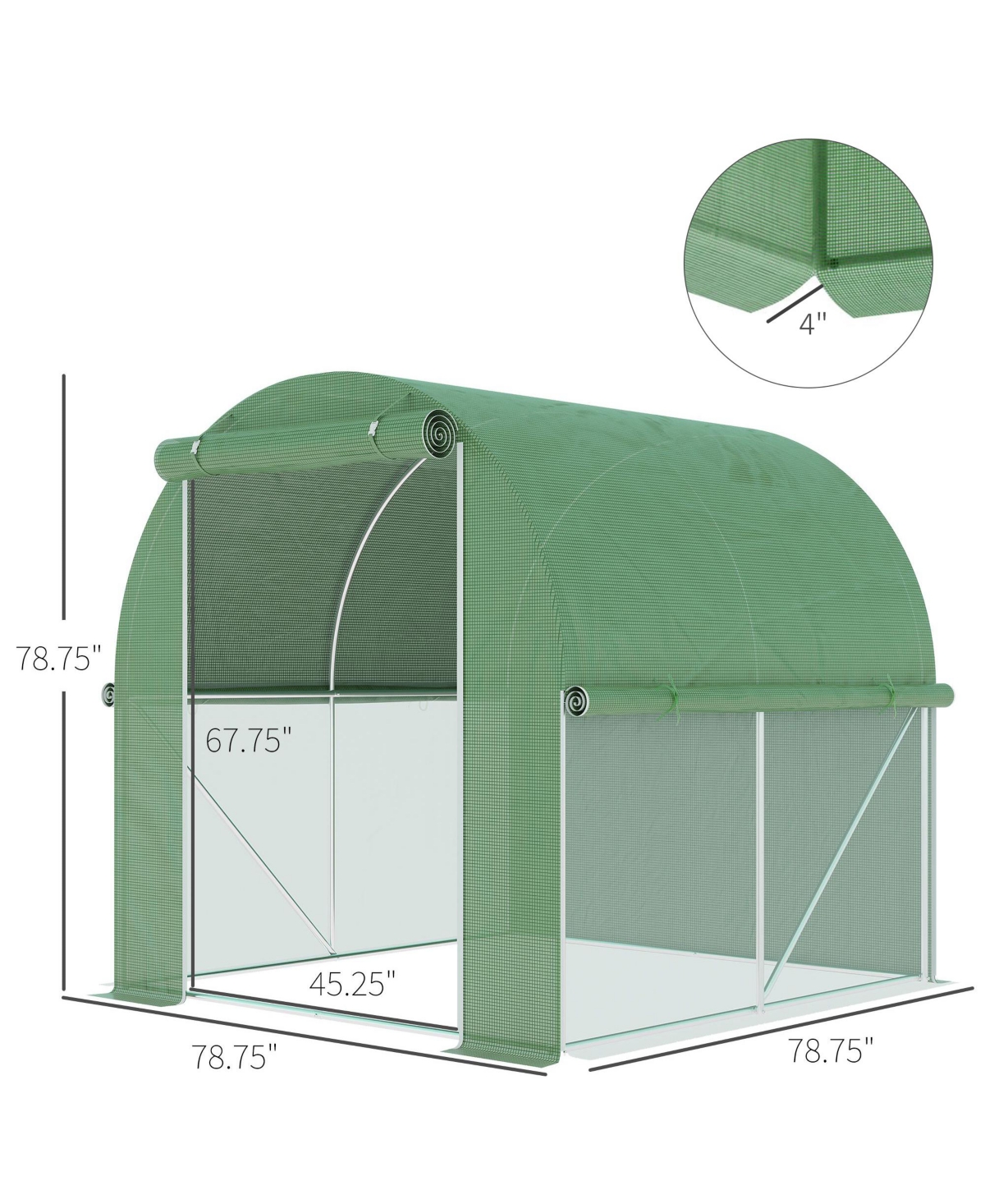 Outsunny Walk-In Tunnel Greenhouse w/ Roll-up Door,- Green