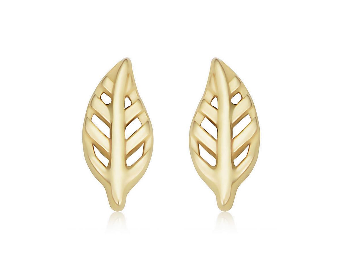 Oradina 14k Yellow Gold Leaf Your Mark Studs In Yellow Gold