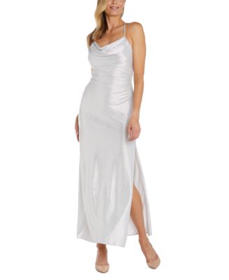 Nightway - Women's Cowlneck Side-Slit Sleeveless Shimmer Dress