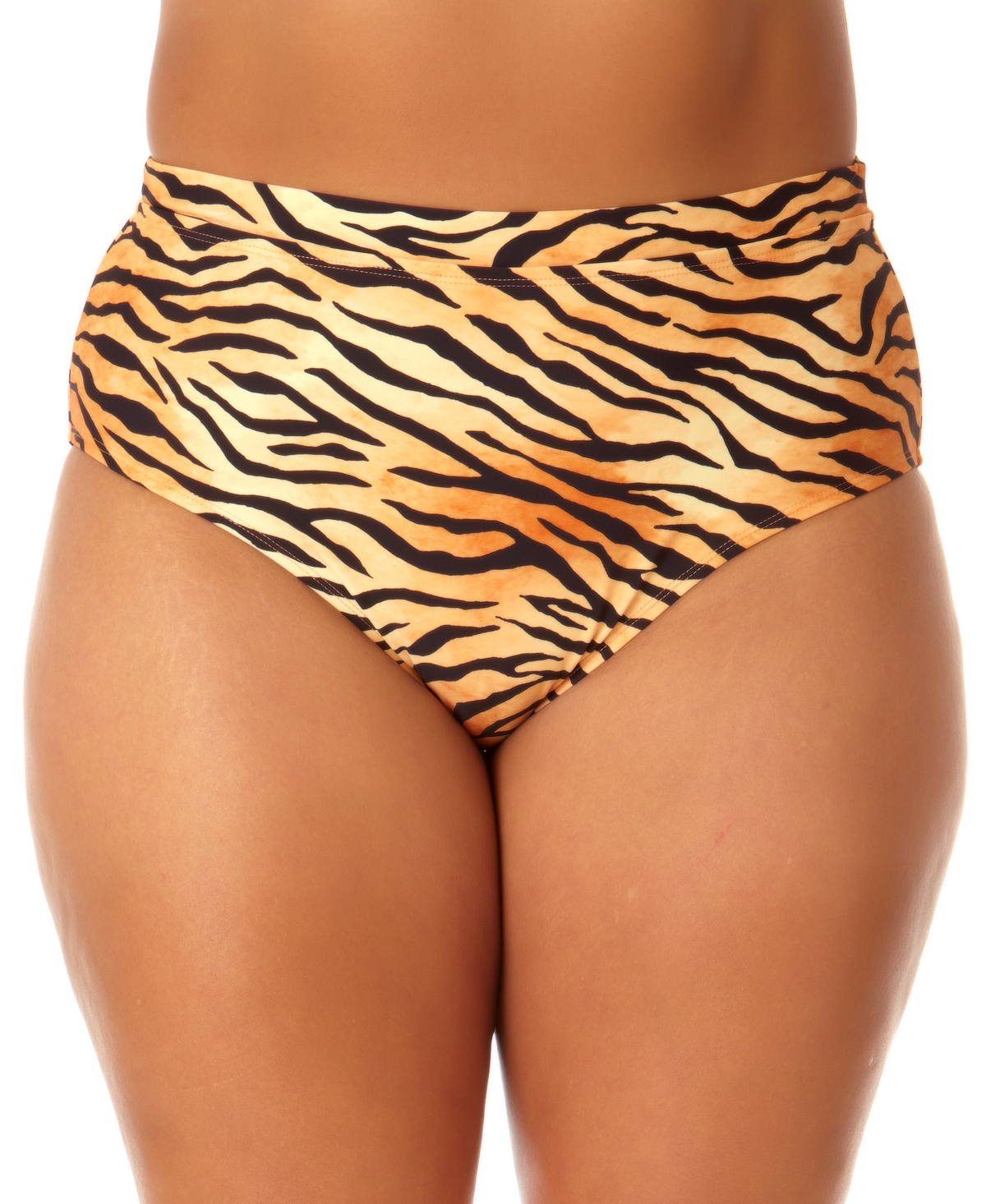 California Waves Juniors' Plus Printed High-waist Swim Bottoms, Created For Macy's In Tiger Print