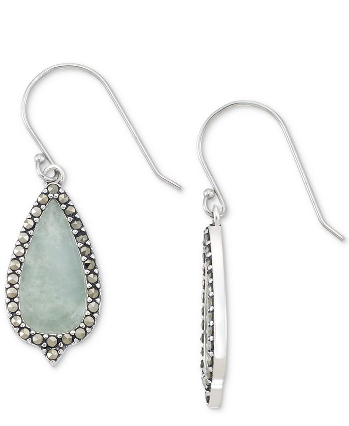 Macy's Jade & Marcasite Teardrop Drop Earrings in Sterling Silver Macy's