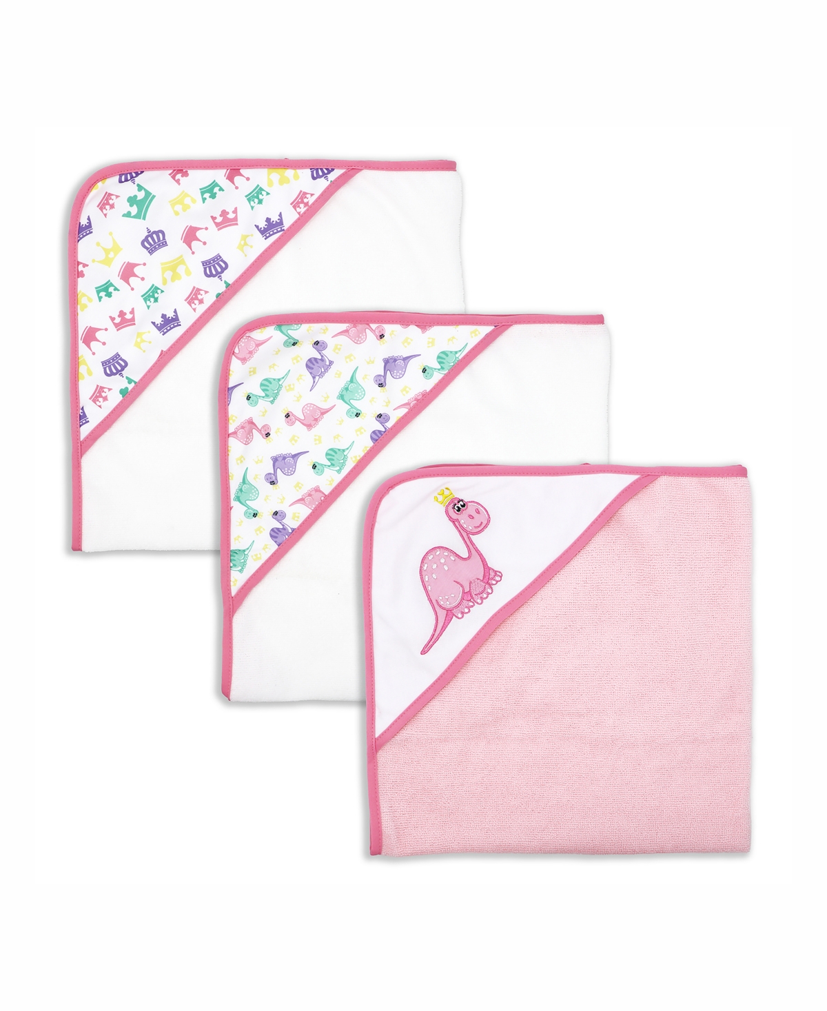 3 Stories Trading Baby Girls Hooded Towels, Pack Of 3 In Pink And White