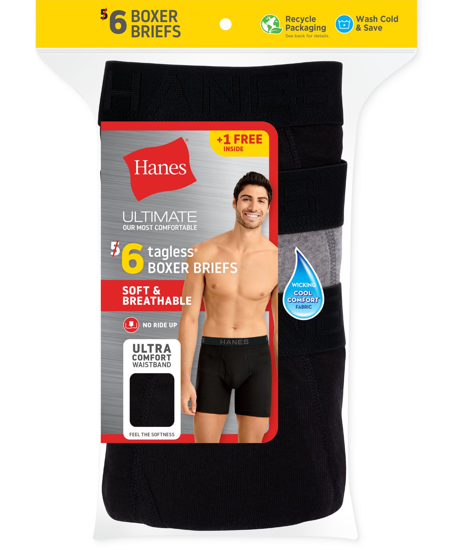 Трусы-боксеры Ultimate® Bonus для мужчин — Hanes, цвет: Чёрный / Серый — фото 2