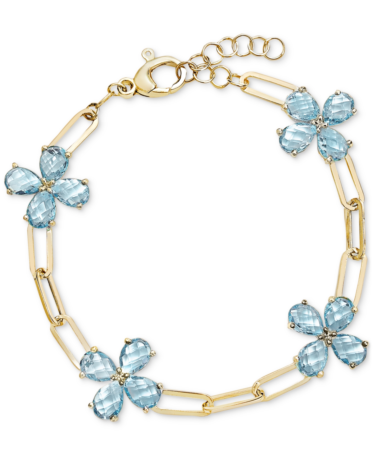 Flower Cluster Paperclip Link Bracelet (12-3/4 ct. t.w.) in 14k Gold-Plated Sterling Silver - Sky Blue Topaz