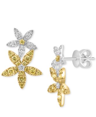 EFFY Collection - White Diamond Earrings (1/4 ct. t.w.) & Yellow Diamond (5/8 ct. t.w.) Flower Drop Earrings in 14k Two-Tone Gold
