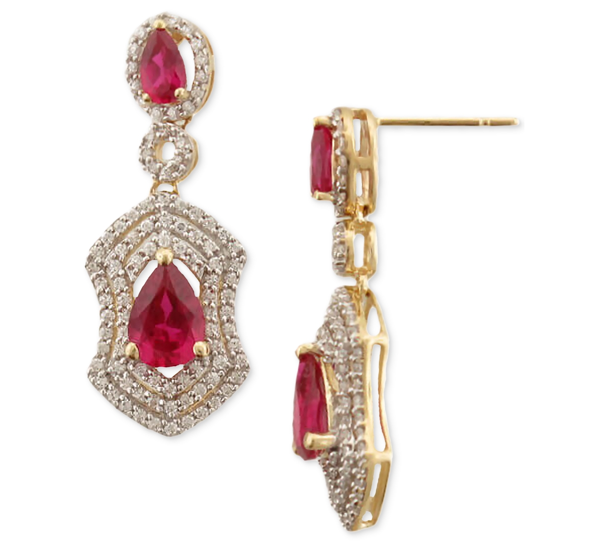 Macy's Ruby (2-1/2 Ct. T.w.) & Diamond (3/4 Ct. T.w.) Drop Earrings In 14k Gold