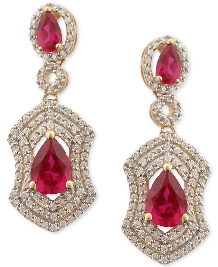 Macy's Ruby (2-1/2 ct. t.w.) & Diamond (3/4 ct. t.w.) Drop Earrings in ...