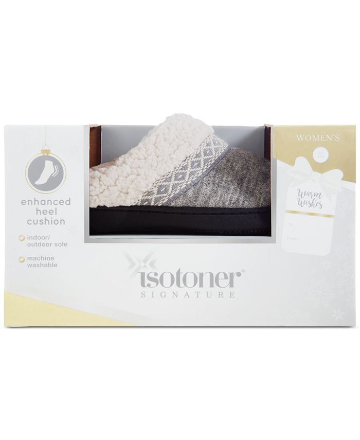 Isotoner Signature Women's HeatherKnit Ada Hoodback Boxed Slippers