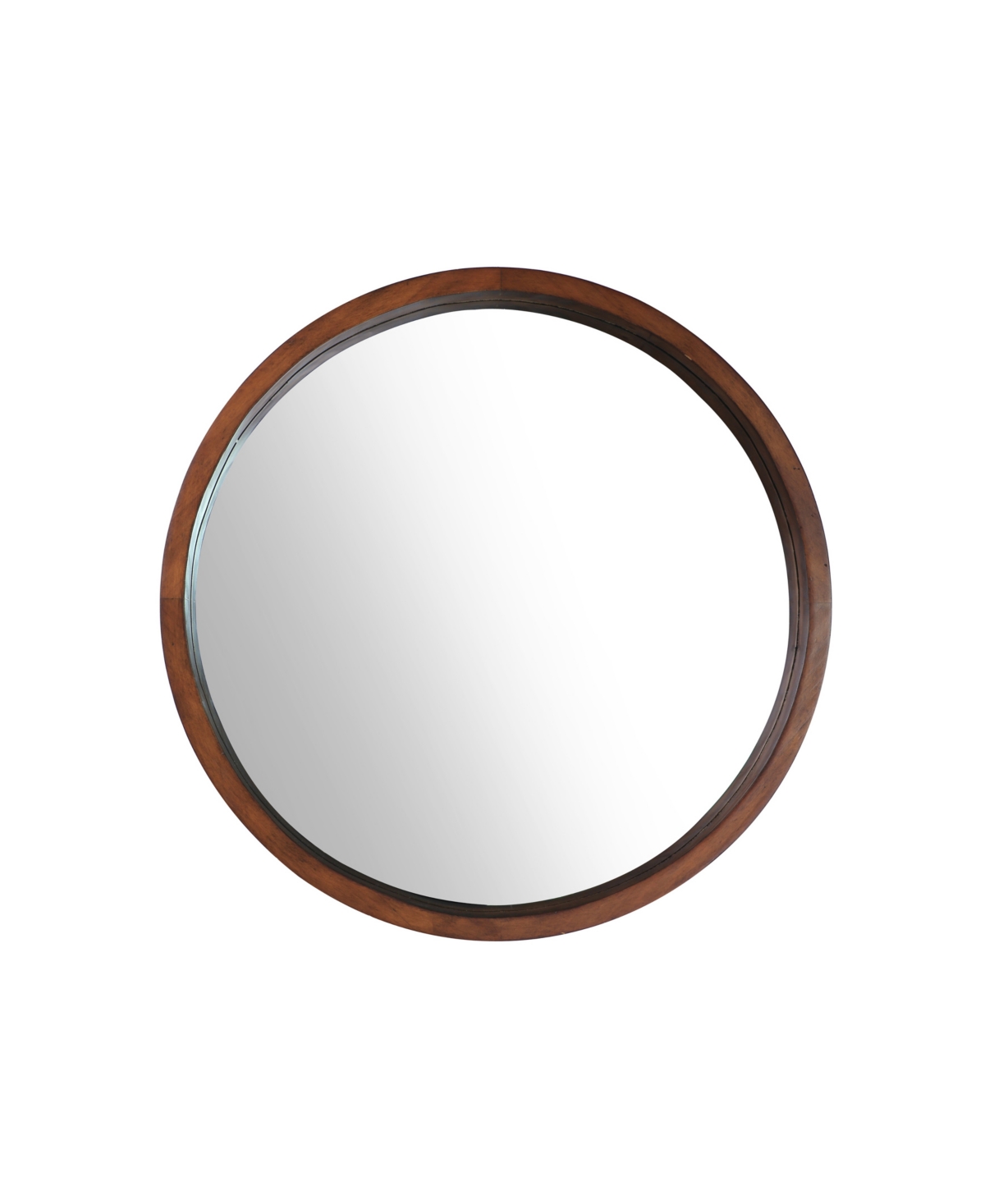 Round Wood Frame Bathroom Vanity Wall Mirror, 30" D - Walnut