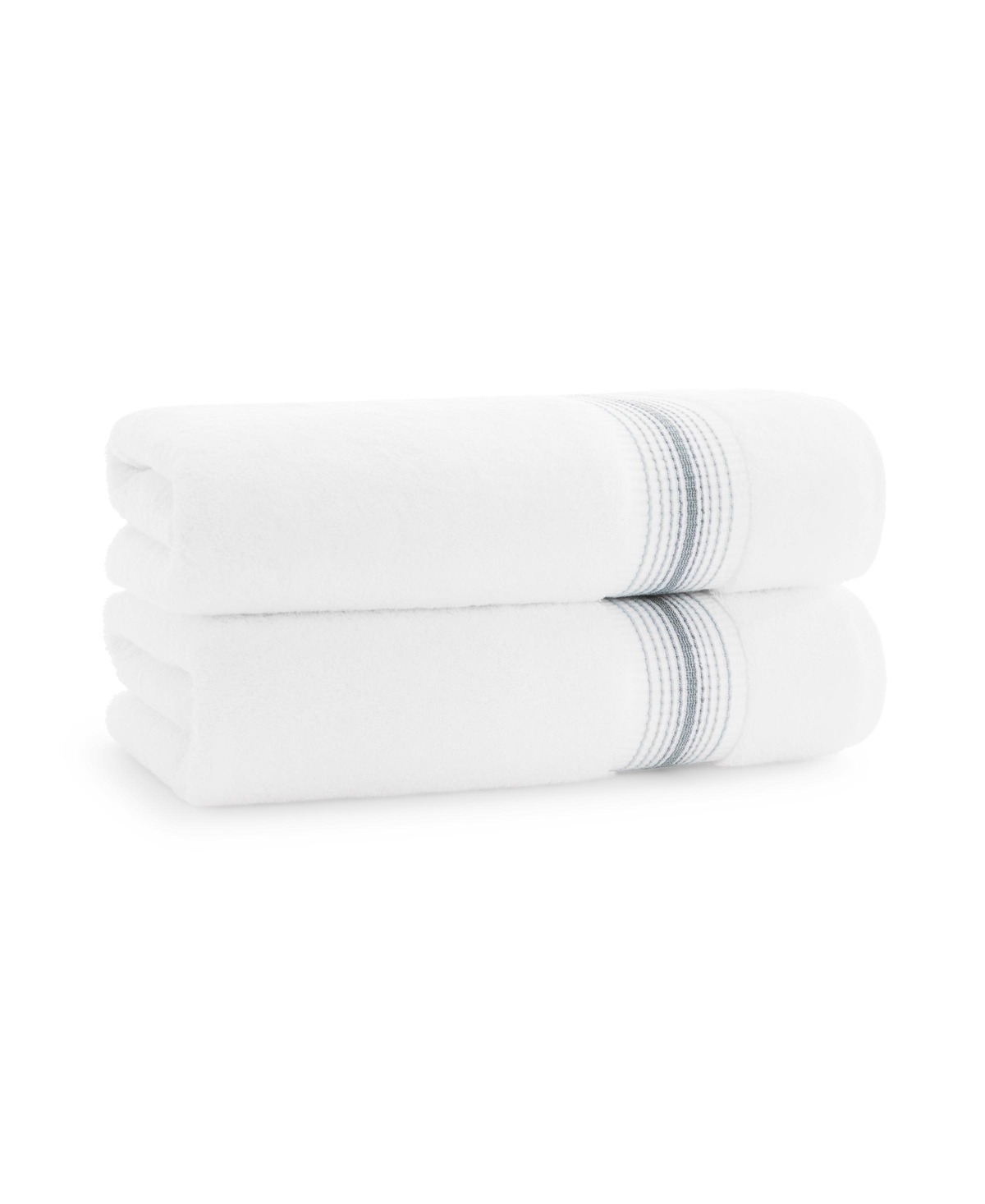 Aston And Arden White Turkish Luxury Striped Towels With For Bathroom 600 Gsm, 30x60 In., 2-pack , S In Slate