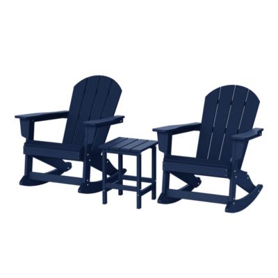 3 Piece set Outdoor Patio Poly Adirondack rocking chairs with side table