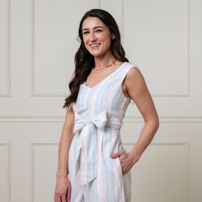 Women's Hope and Henry Woven Sleeveless Tie-Waist Jumpsuit with Wide Leg