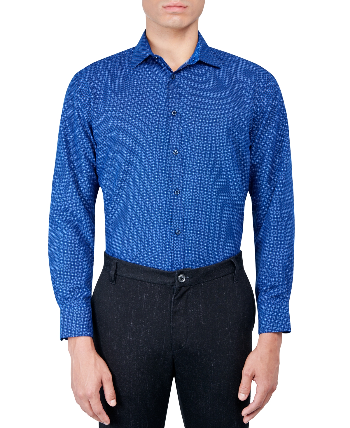 Men's Regular Fit Mini Neat Print Wrinkle Free Performance Dress Shirt