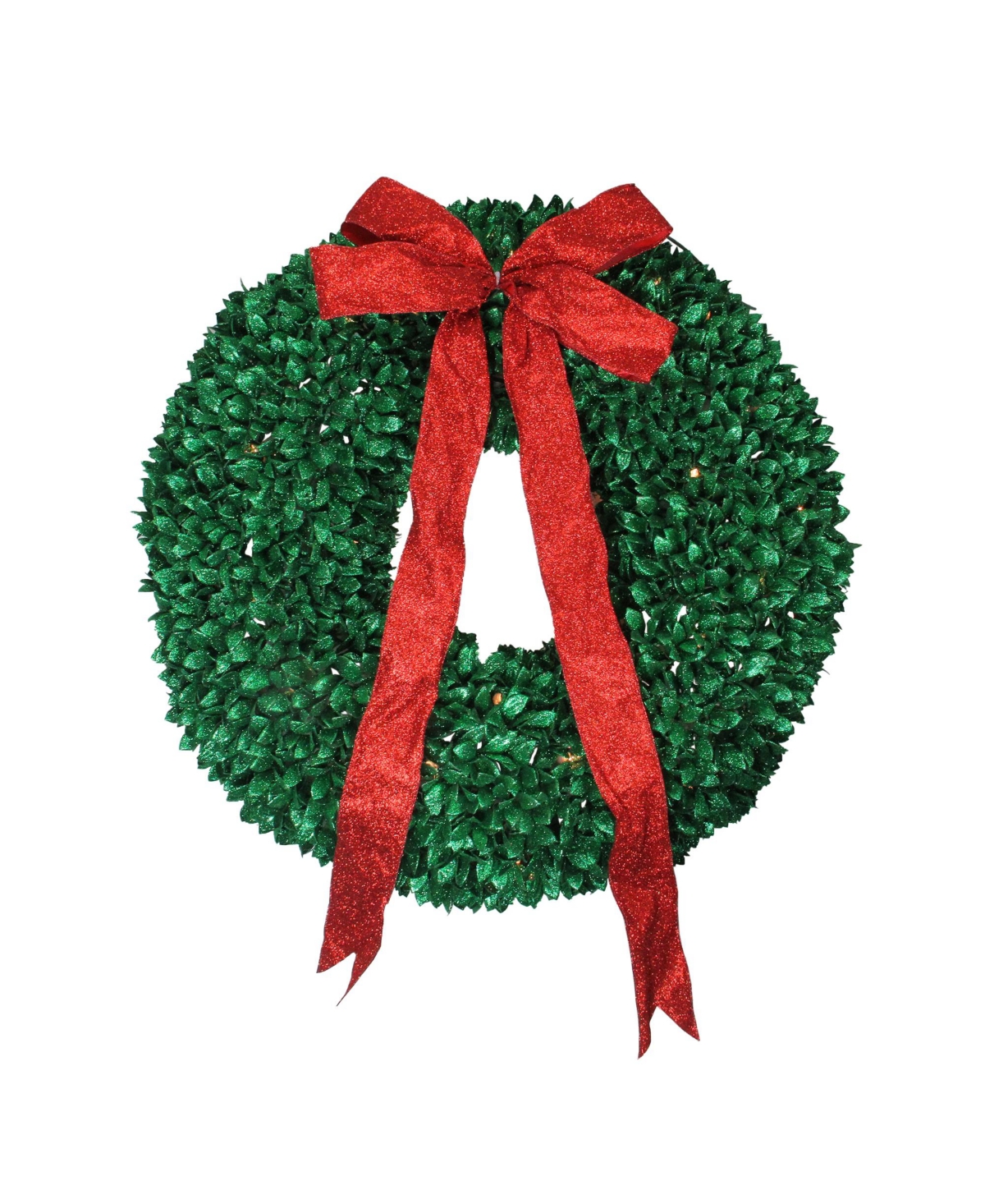 Northlight Pre-lit Glittered Leaves Artificial Clear Lights Christmas Wreath, 28" In Green