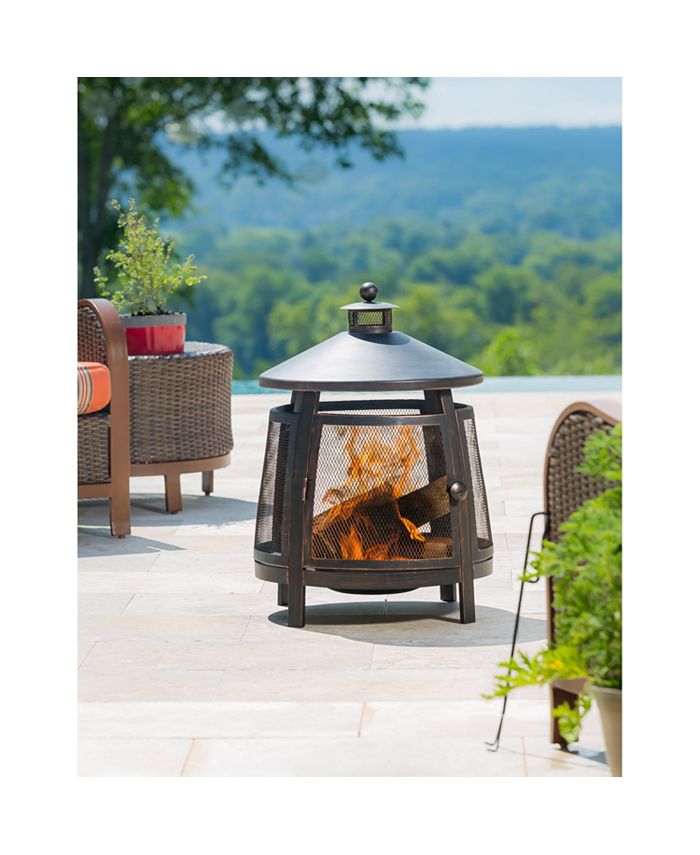 Evergreen Tall Fire Pit with Chimney 22 x 31 x 22 Inches Outdoor Safe