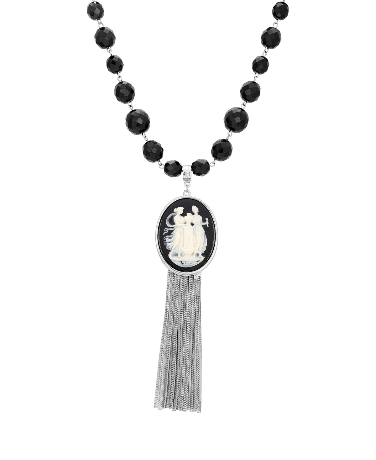 2028 Cameo Chain Fringe Drop Necklace In Black