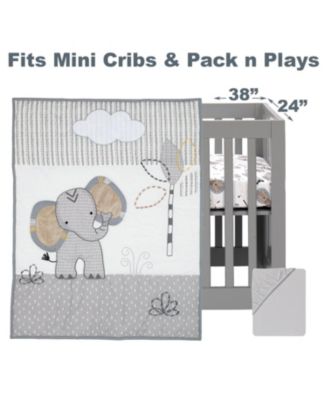 Baby Jungle Safari Elephant 3-Piece Mini Crib Bedding Set - Gray/White