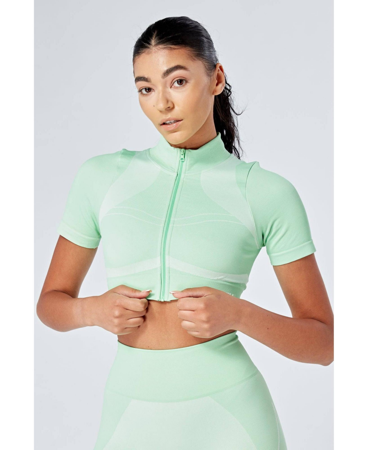 Women's Recycled Colour Block Zip-up Crop Top - Green