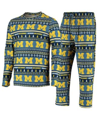 Men's Navy Michigan Wolverines Ugly Sweater Knit Long Sleeve Top and Pant Set