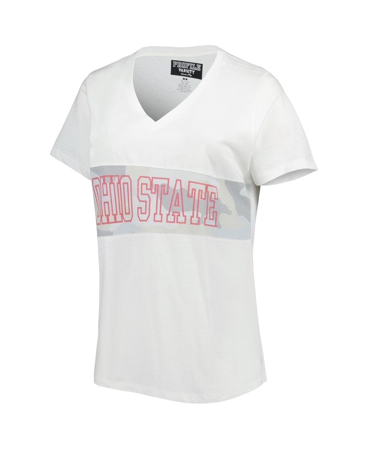 Shop Profile Women's White, Arctic Camo Ohio State Buckeyes Plus Size Pieced Body V-neck T-shirt In White,arctic Camo