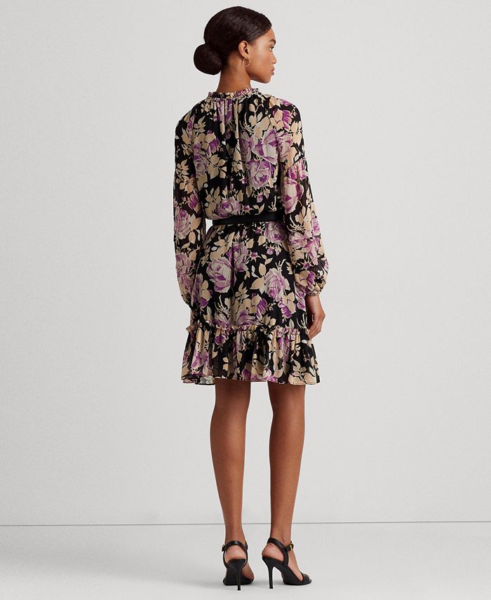 Lauren Ralph Lauren Women's Floral Crinkle TieNeck Dress