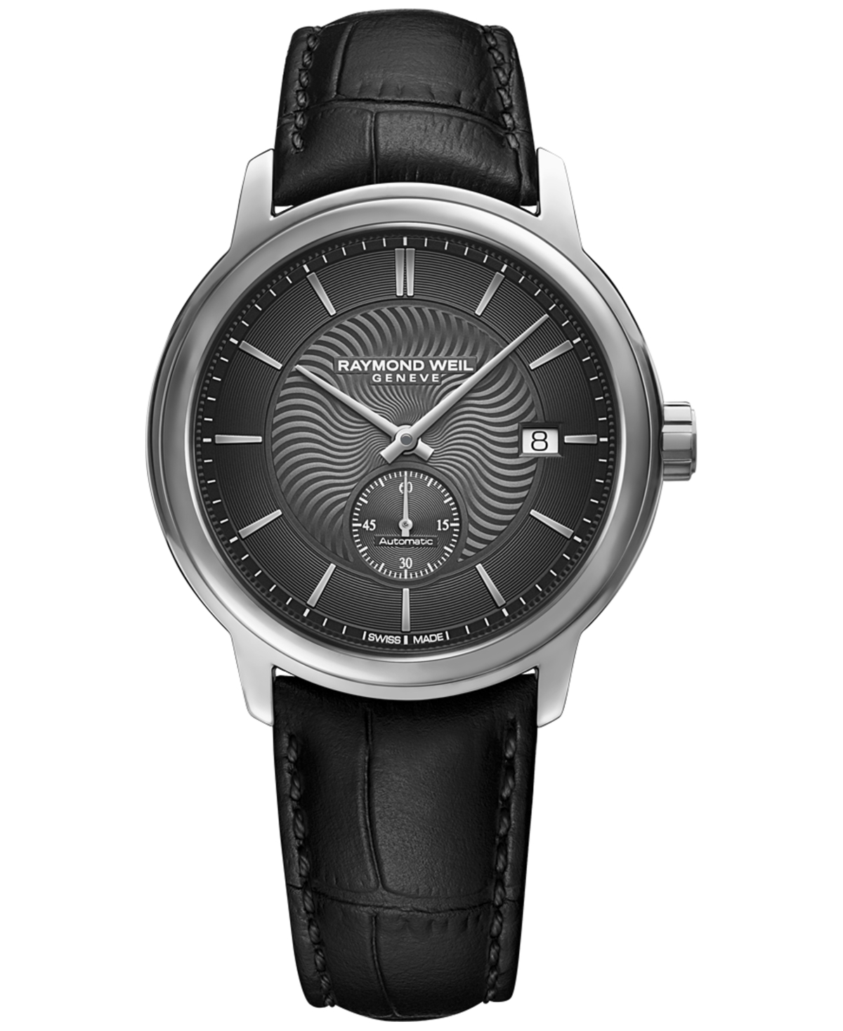 Shop Raymond Weil Men's Swiss Automatic Maestro Small Seconds Black Leather Strap Watch 40mm In Blue