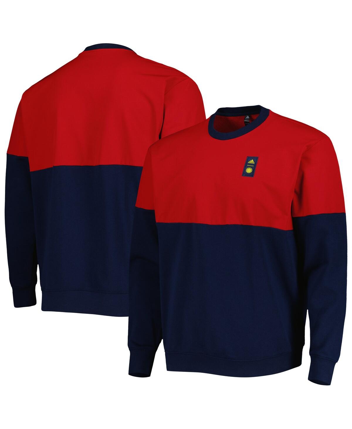 ADIDAS ORIGINALS MEN'S ADIDAS NAVY AND RED COLOMBIA NATIONAL TEAM DNA PULLOVER SWEATSHIRT