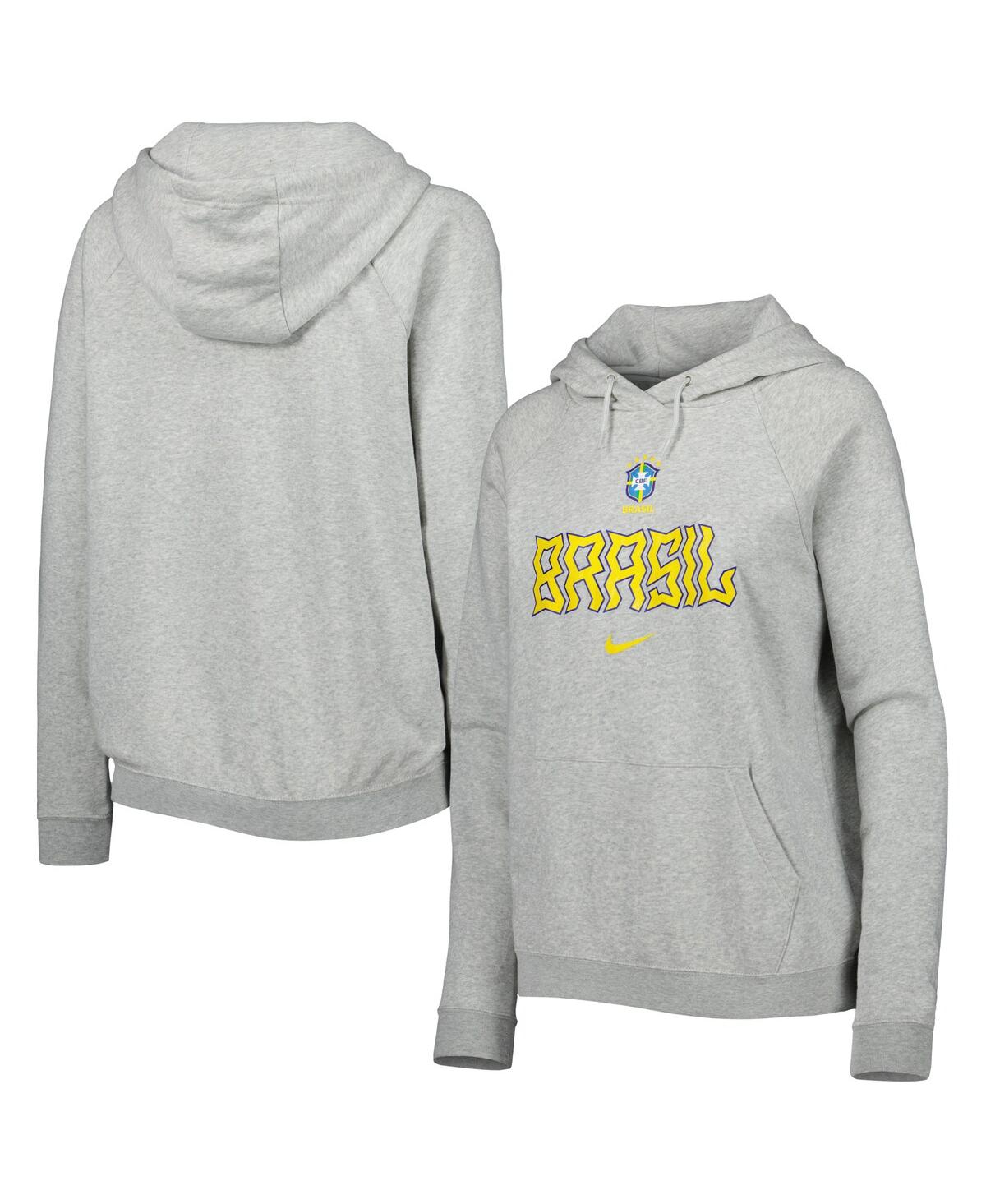 Shop Nike Women's  Heather Gray Brazil National Team Lockup Varsity Fleece Raglan Pullover Hoodie