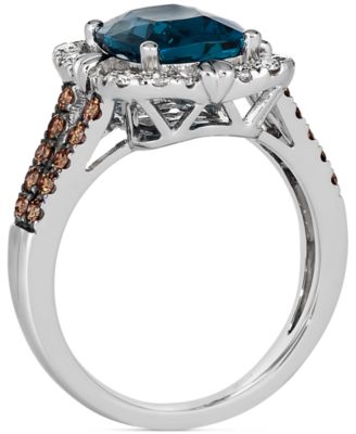 Deep Sea Blue Topaz (3 ct. t.w.) & Diamond (5/8 ct. t.w.) Ring in 14k White Gold