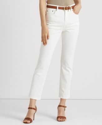 로렌 랄프로렌 Lauren Ralph Lauren Womens High-Rise Straight Ankle Jeans,White Wash