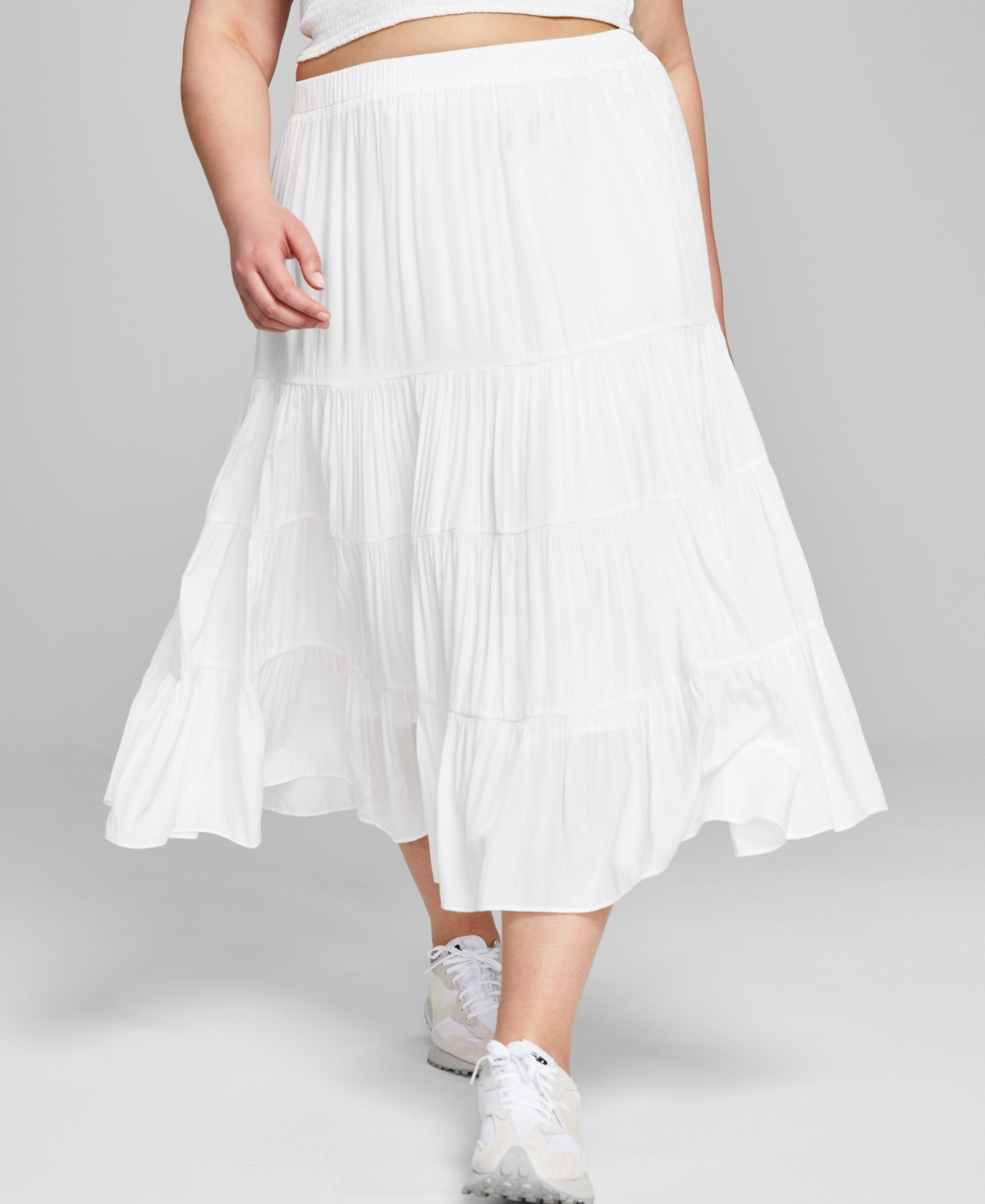 Shop And Now This Plus Size Pull-on Tiered Midi Skirt In White