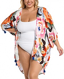 Plus Size Floral Rhythm Kimono Cover-Up