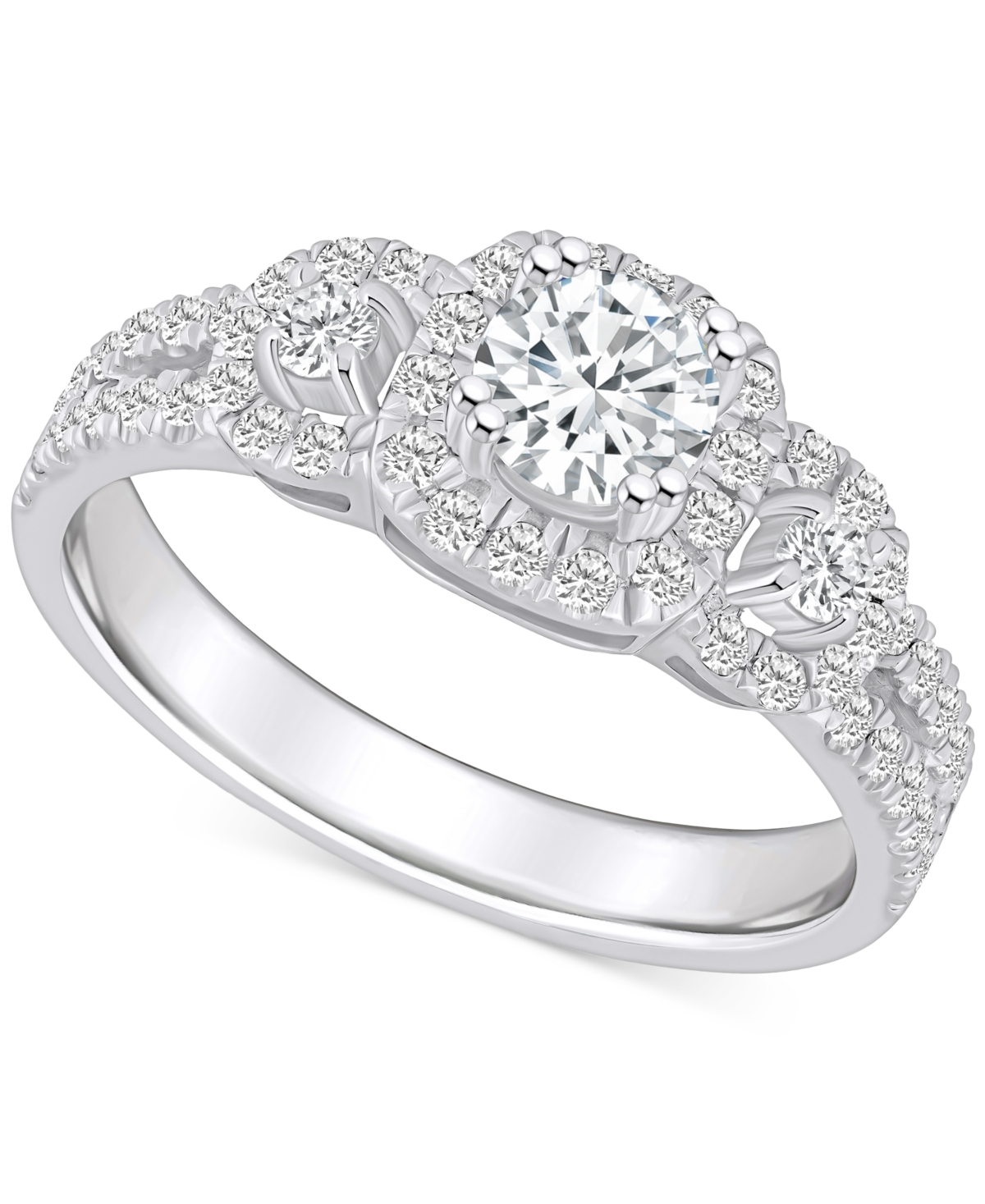 Macy's Diamond Halo Engagement Ring (1 Ct. T.w.) In 14k White, Yellow Or Rose Gold In White Gold