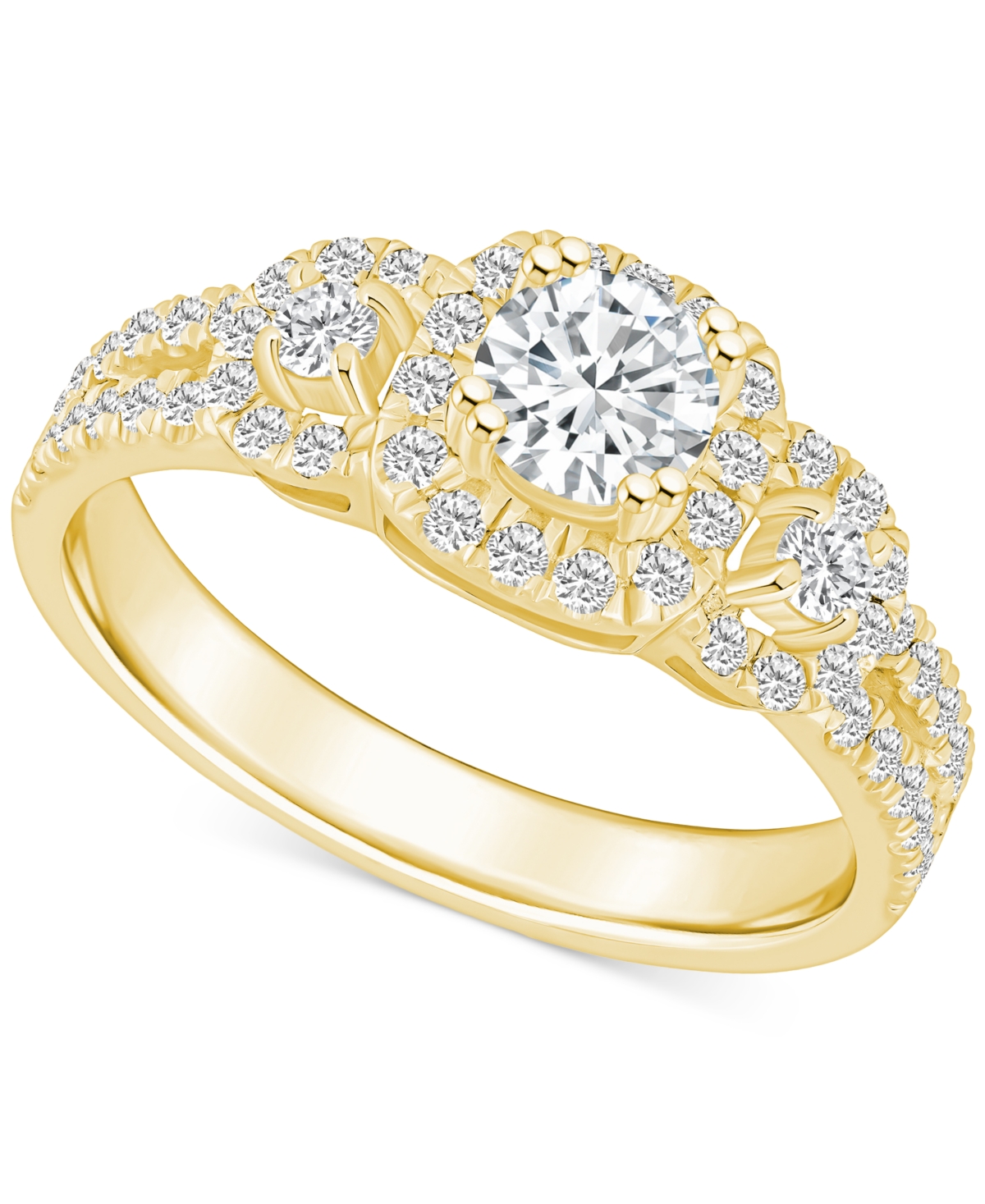 Macy's Diamond Halo Engagement Ring (1 Ct. T.w.) In 14k White, Yellow Or Rose Gold In Yellow Gold