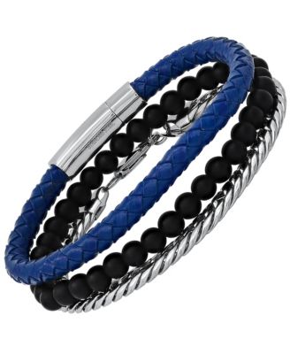 Roll-Braided Genuine Leather Bracelet, 3 Piece Set