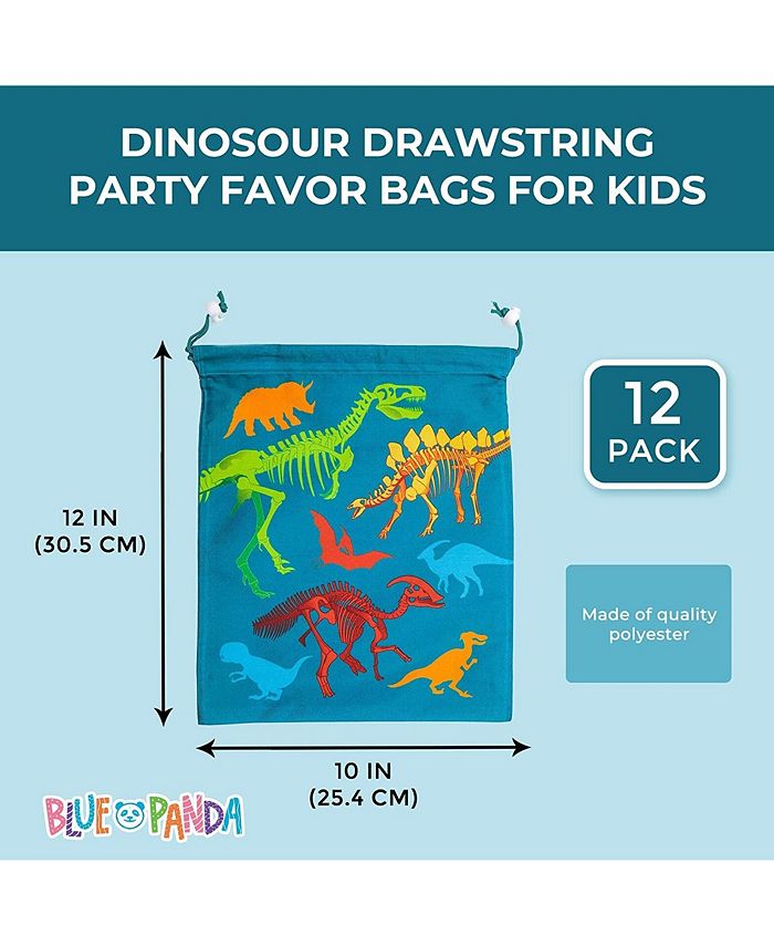 Kingdder 12 Pcs Dinosaur Drawstring Bags - Realistic Dino Pattern Goodie Bags For Birthday Party Favors