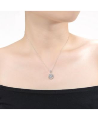 Elegant Flower-Style Pendant Necklace in Sterling Silver with Rhodium Plating and Round Cubic Zirconia