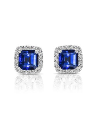 Cubic Zirconia Sterling Silver Rhodium Plated Green Square Shape Assher Cut Earrings