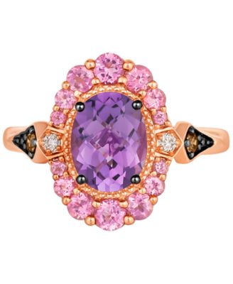 Grape Amethyst (3/4 ct. t.w.), Passionfruit Tourmaline (5/8 ct. t.w.), Chocolate Diamond (1/10 ct. t.w.) & Nude Diamond (1/20 ct. t.w.) Statement Ring in 14k Rose Gold