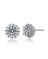 Genevive Sterling Silver Cubic Zirconia Round Stud Style Earrings - Clear