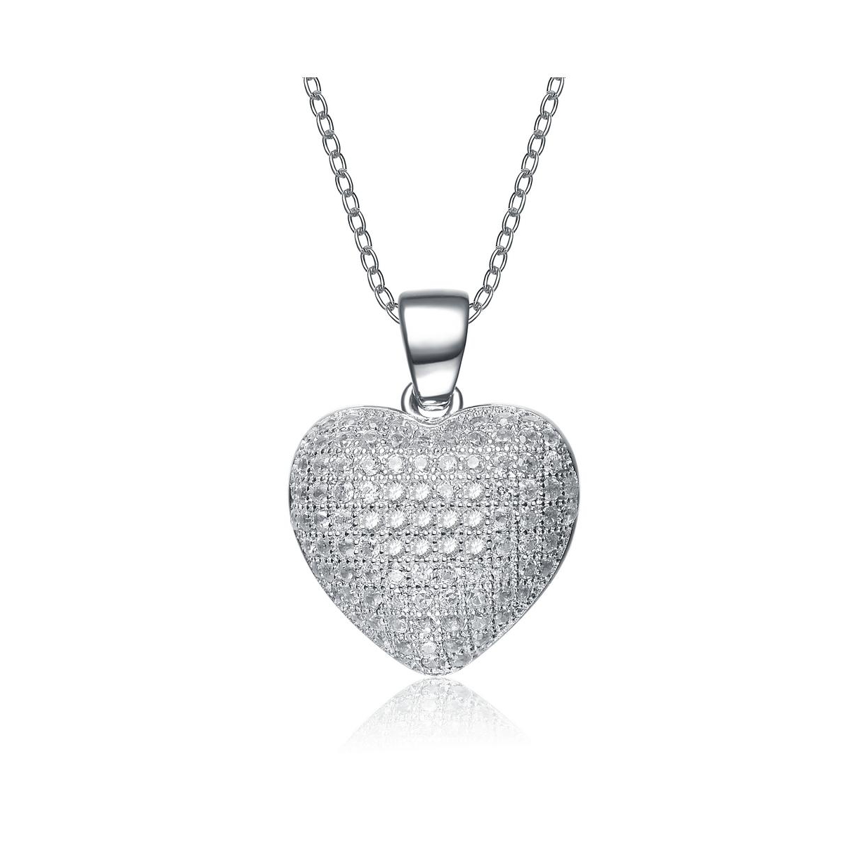 Cubic Zirconia Sterling Silver Rhodium Plated Micro Set Heart Shape Drop Pendant - Clear