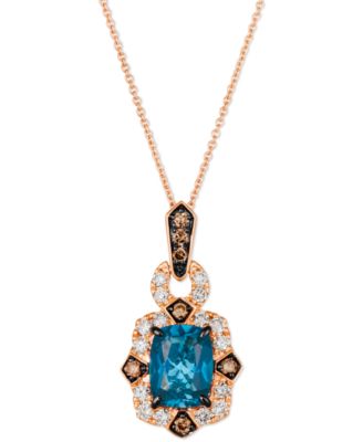 Le Vian - Deep Sea Blue Topaz (2-1/4 ct. t.w.), Nude Diamond (3/8 ct. t.w.) & Chocolate Diamond (1/5 ct. t.w.) Pendant Necklace in 14k Rose Gold, 18" + 2" extender