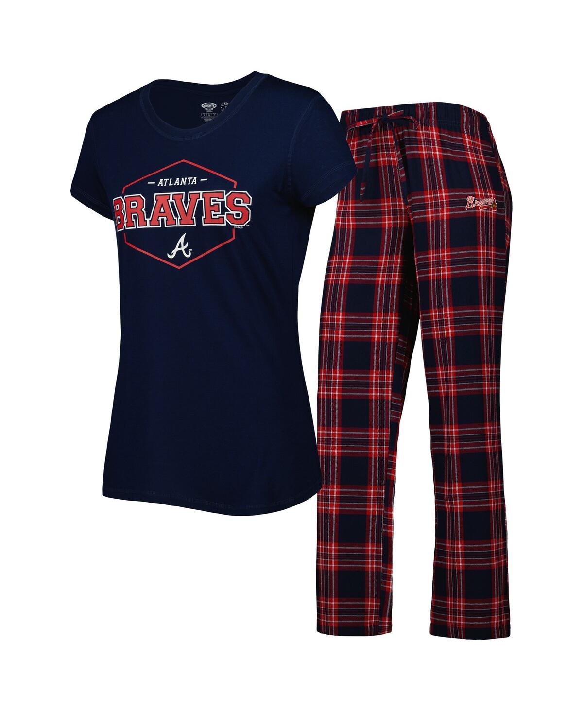 Concepts Sport Women's  Navy, Red Atlanta Braves Badge T-shirt And Pajama Pants Sleep Set In Navy,red