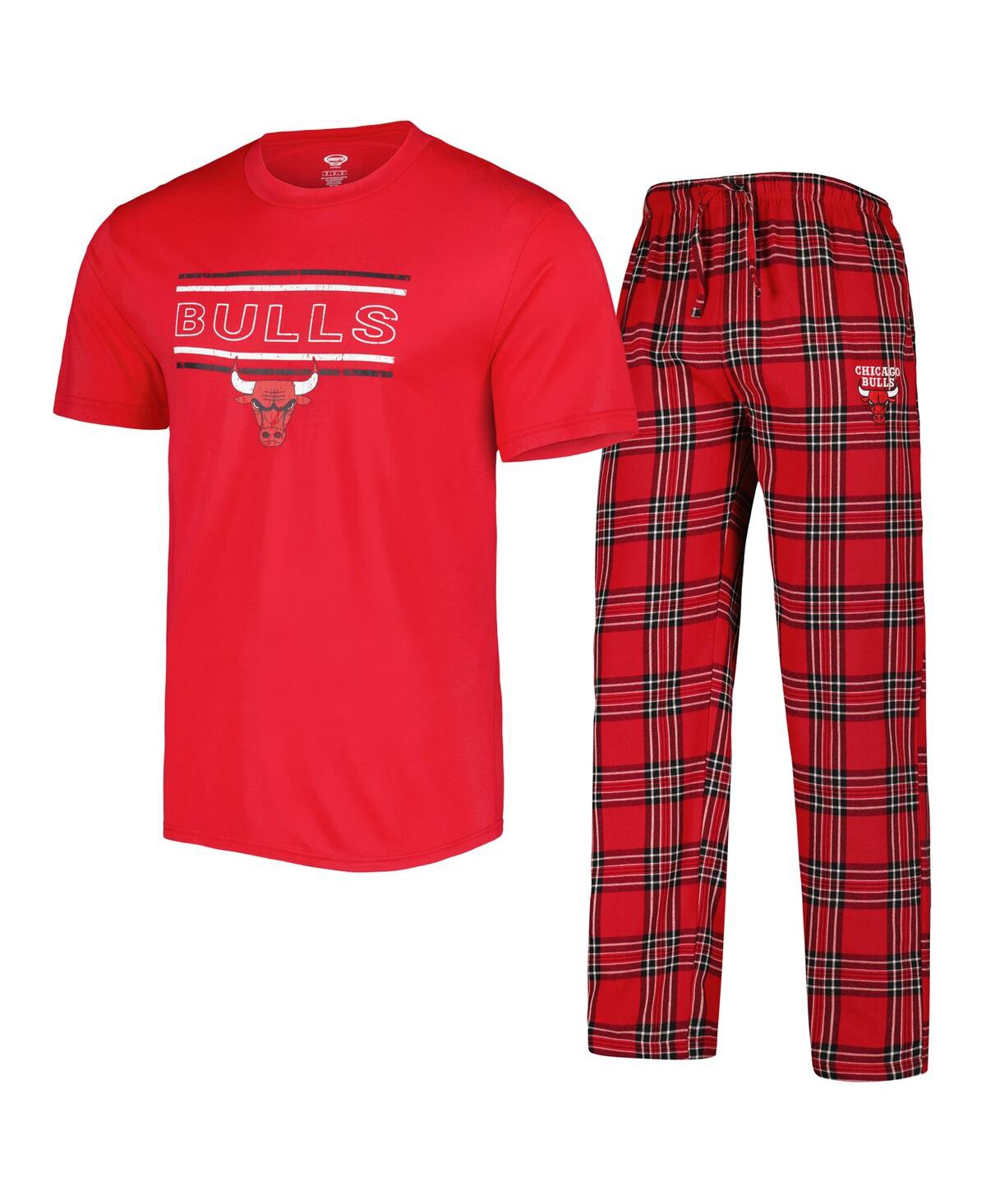 Shop Concepts Sport Men's  Red, Black Chicago Bulls Badge T-shirt And Pajama Pants Sleep Set In Red,black