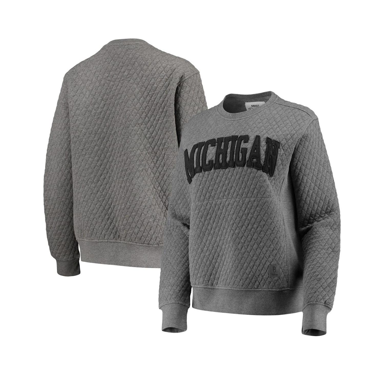 Women's Heather Charcoal Michigan Wolverines Moose Quilted Pullover Sweatshirt