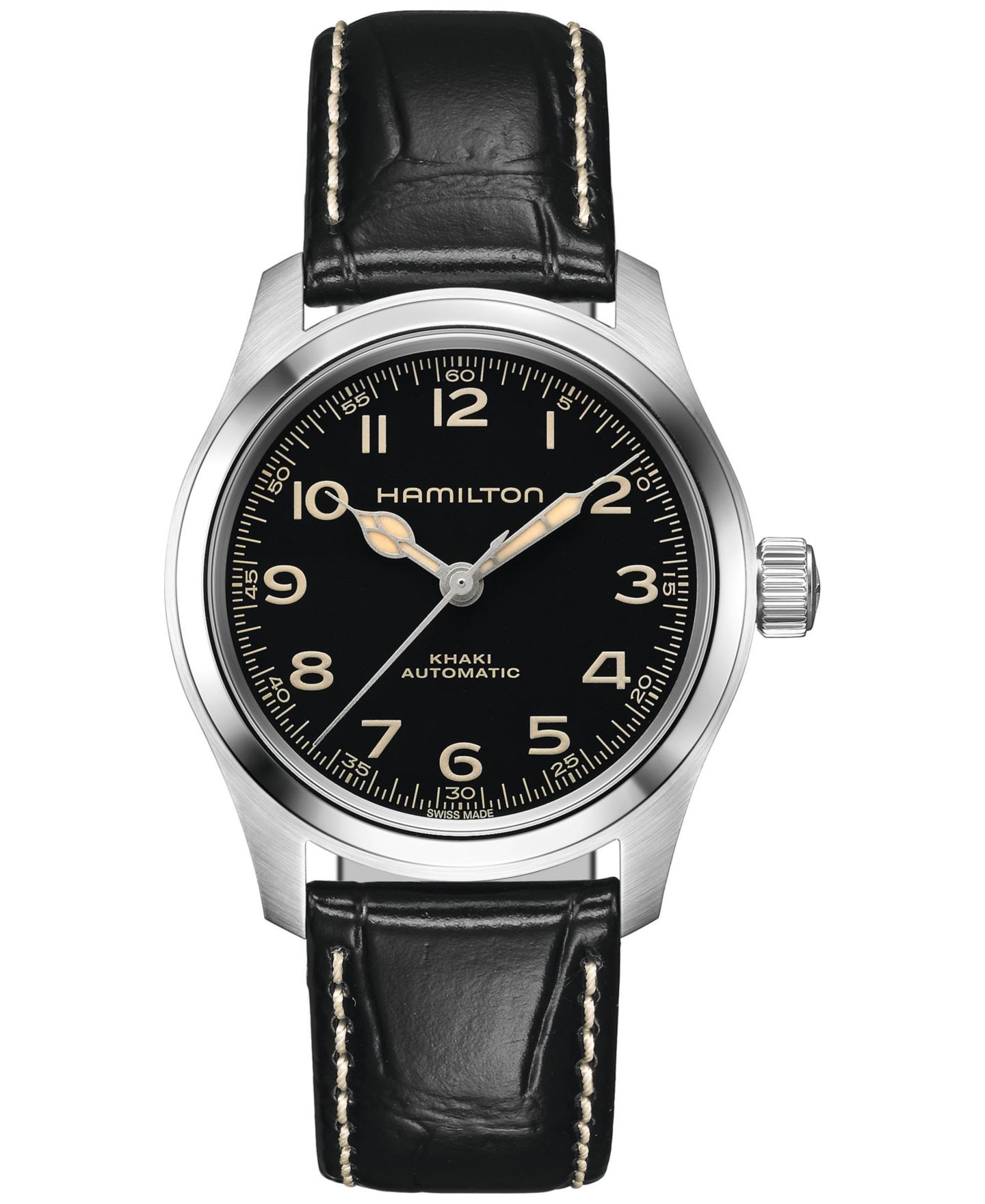 Мужские часы Hamilton Swiss Automatic Khaki Field Murph Black Leather Strap Watch 38mm — фото 1