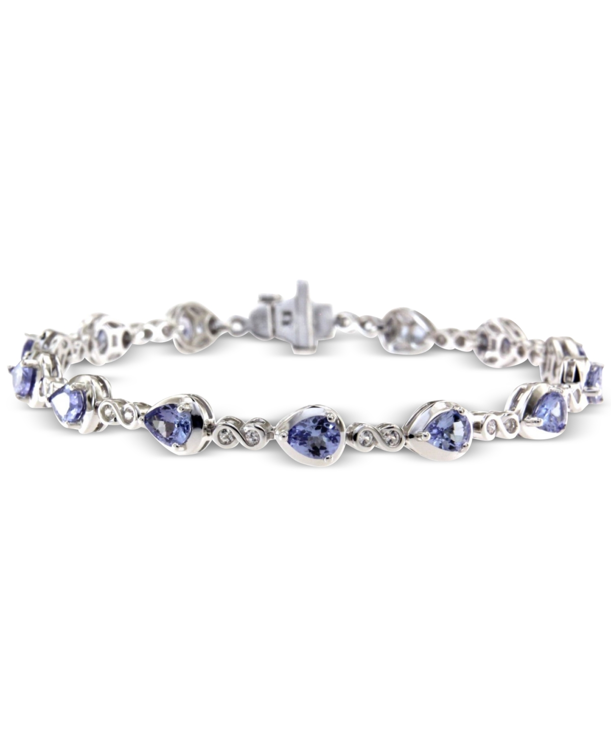 Macy's Emerald (7 Ct. T.w.) & White Topaz (1-3/8 Ct. T.w.) Pear Infinity Link Bracelet In Gold-plated Sterl In Tanzanite