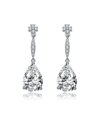 White Gold Plated Clear Pear Cubic Zirconia Solitaire with Accent Drop Earrings For Women