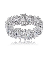 Genevive Exquisite Rhodium-Plated Sterling Silver Flower Bracelet with Cubic Zirconia - Clear